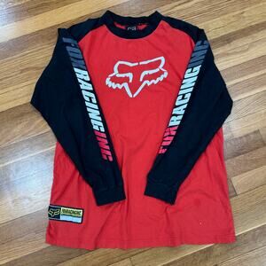 Fox Racing Long Sleeve Shirt Mens XL Red Black Graphic Motocross Tee Vintage Y2K